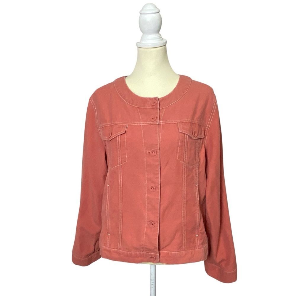 J.Jill Coral Ponk Linen/Tencel Blend Lightweight Casual Jacket Women's Size L